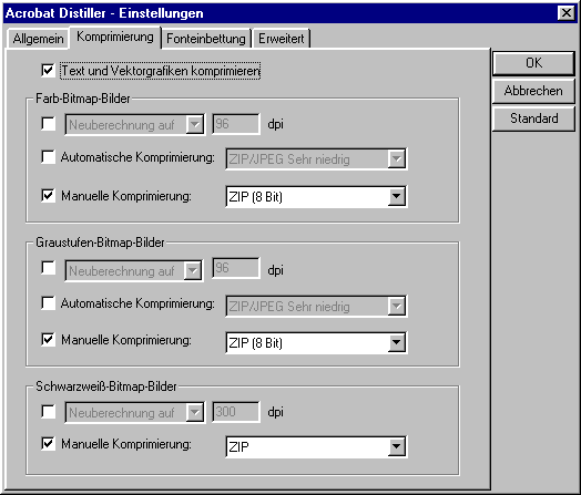 Compressionseinstellungen in Acrobat