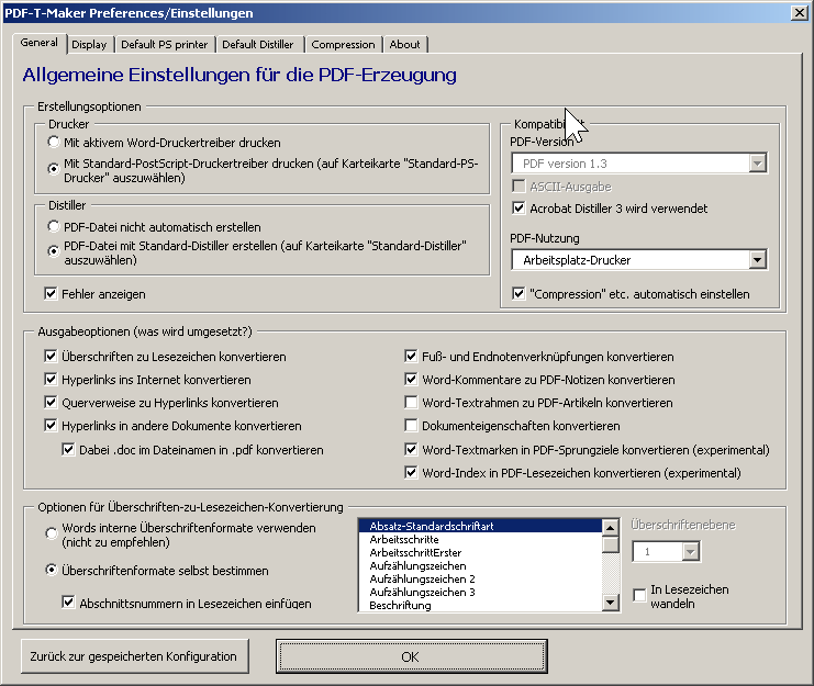 (Dialogfenster für PDF-T-Maker-Einstellungen)